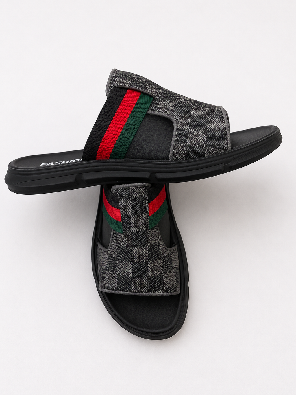 Men’s Premium Checkered Slide Sandals – Grey & Black