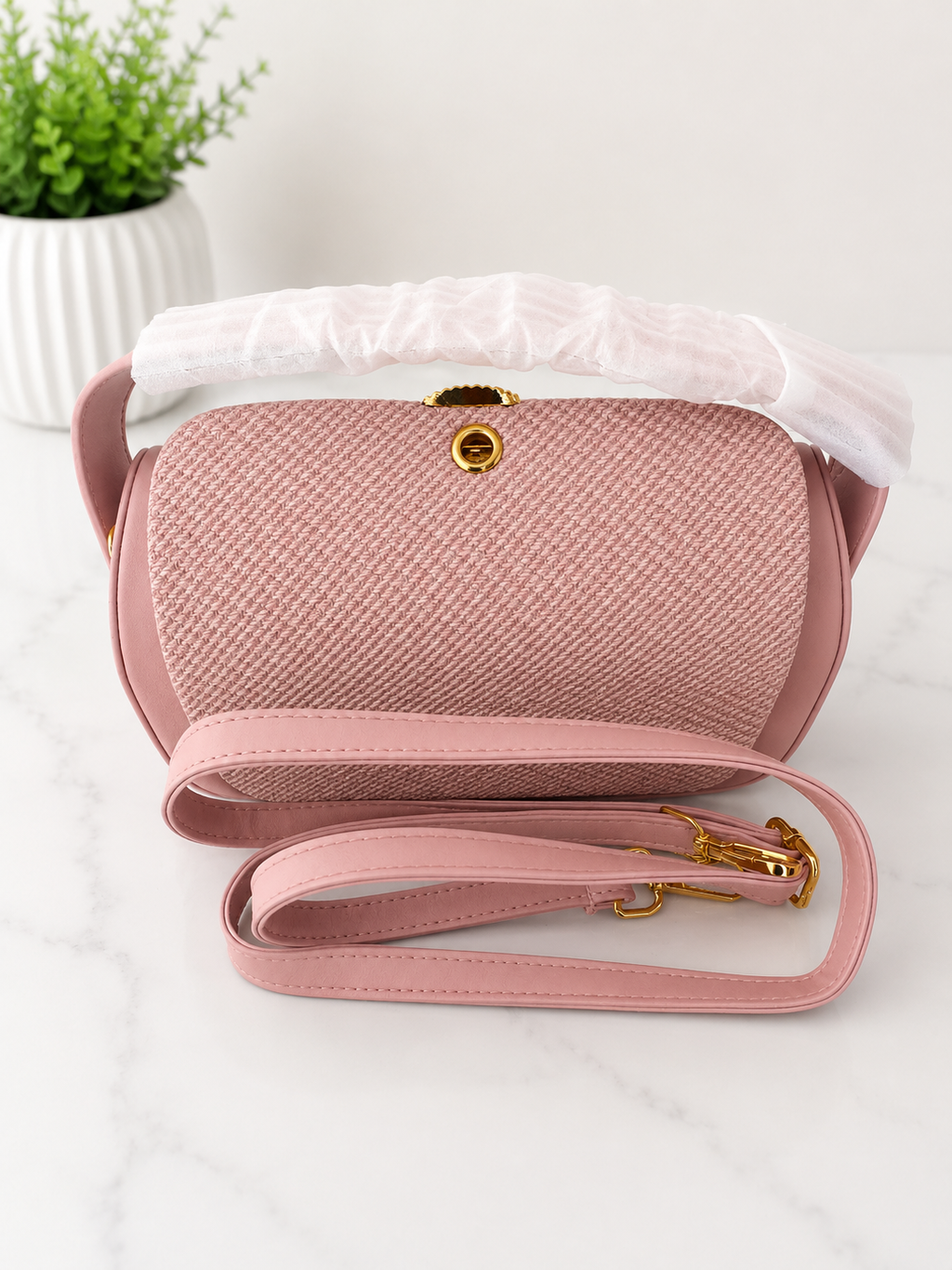 Elegant Textured Leather-Look Top Handle Crossbody Handbag