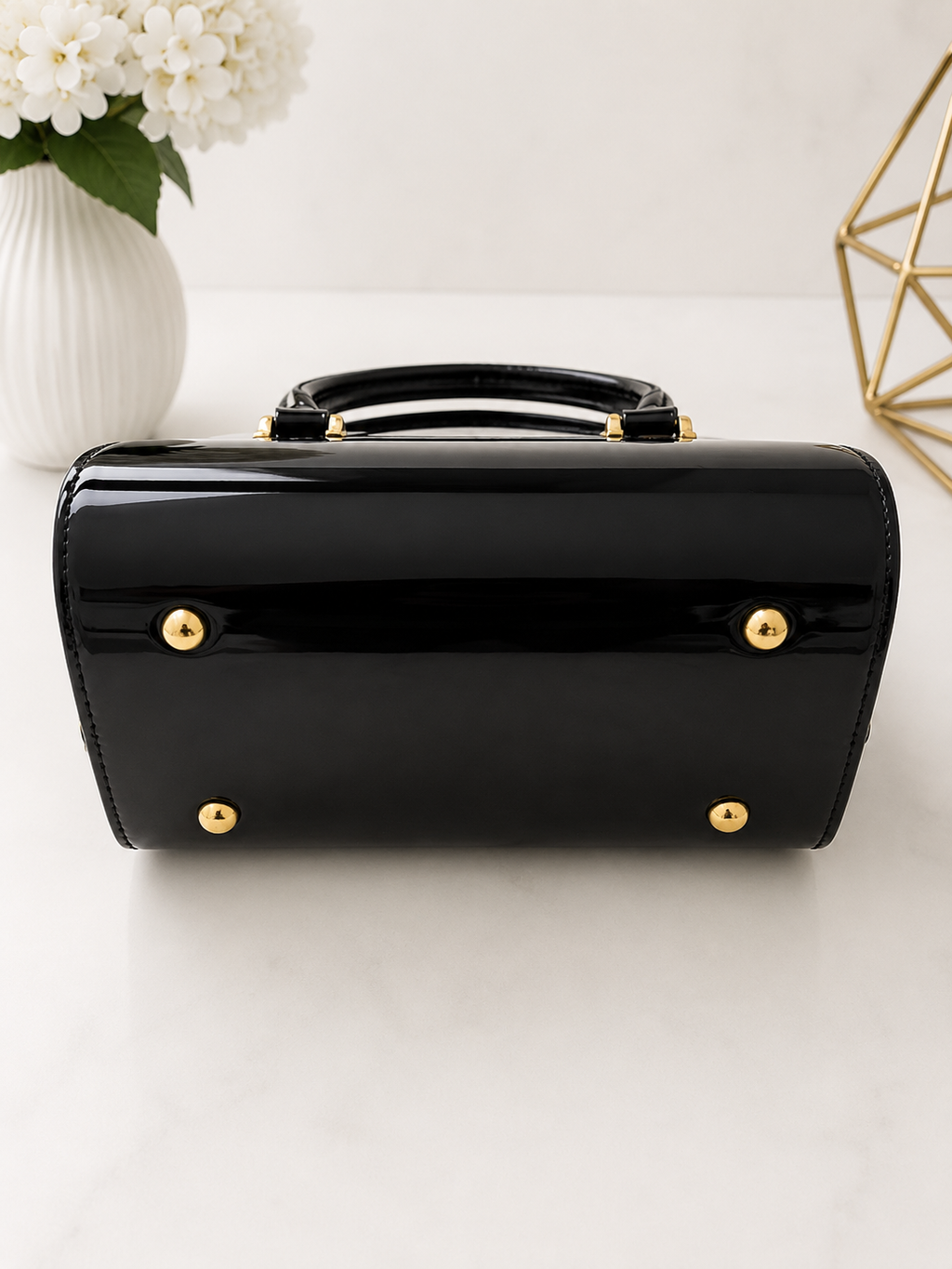 Luxury Patent Leather Top Handle Handbag with Crystal Clasp – Women’s Elegant Evening & Party Bag