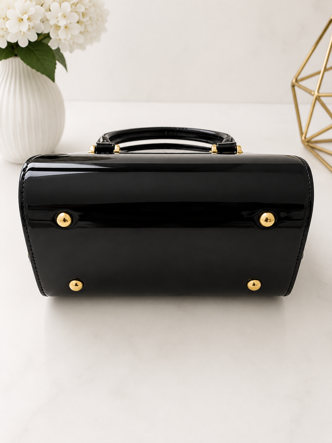 Luxury Patent Leather Top Handle Handbag with Crystal Clasp – Women’s Elegant Evening & Party Bag