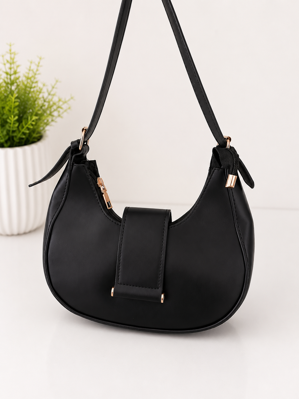 Elegant Black Crescent Shoulder Bag for Women