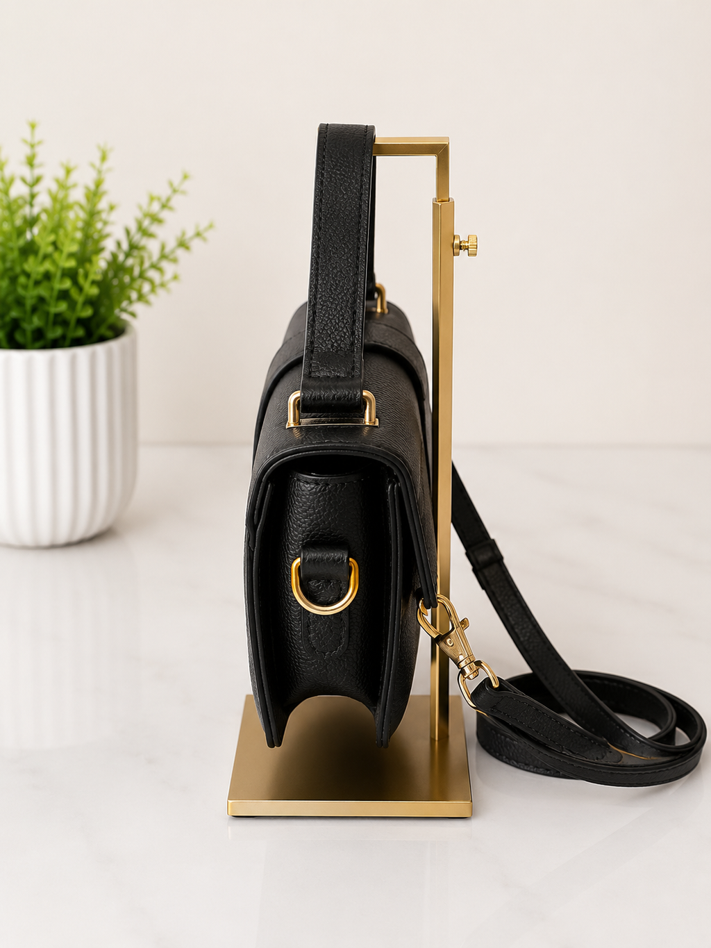 Elegant Black Top Handle Crossbody Handbag with Gold Clasp
