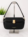 Elegant Textured Shoulder Bag with Gold Clasp – Black