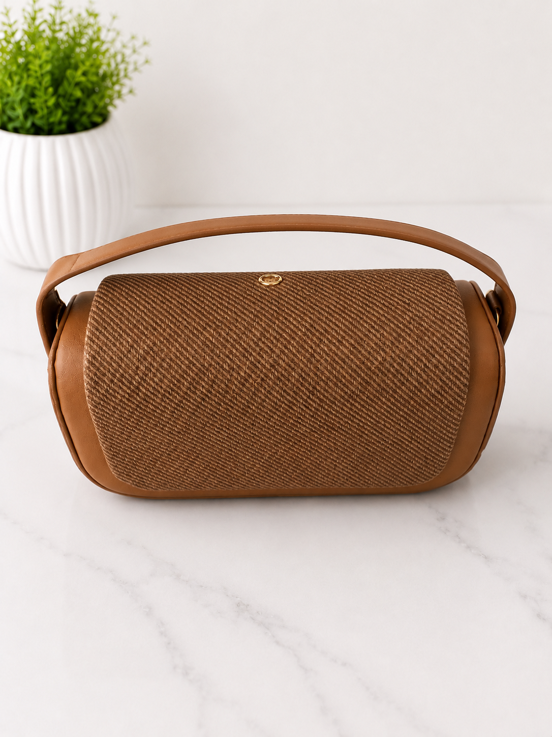 Elegant Textured Leather-Look Top Handle Crossbody Handbag