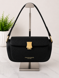 Elegant Black Top Handle Crossbody Handbag with Gold Clasp