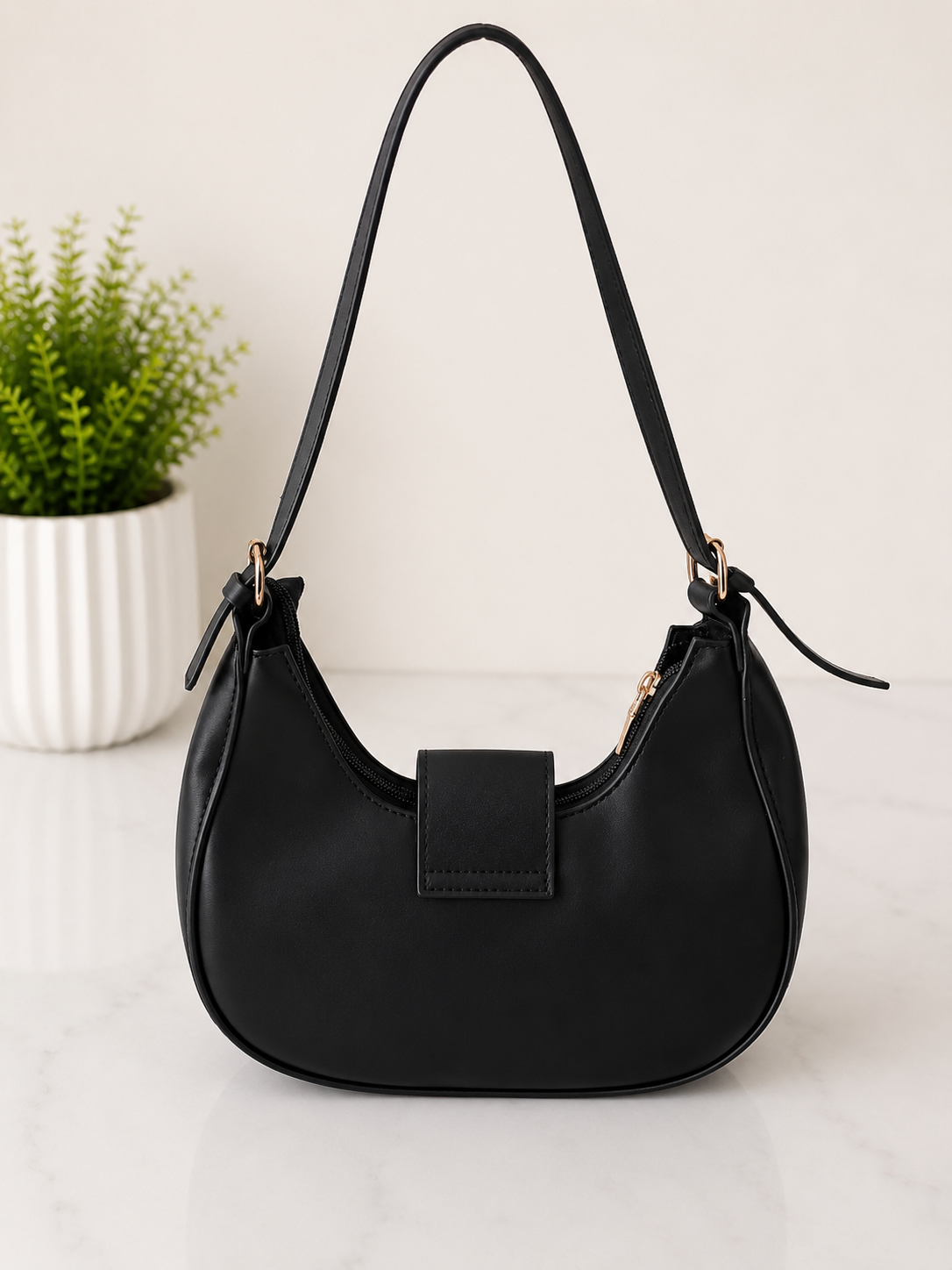 Elegant Black Crescent Shoulder Bag for Women