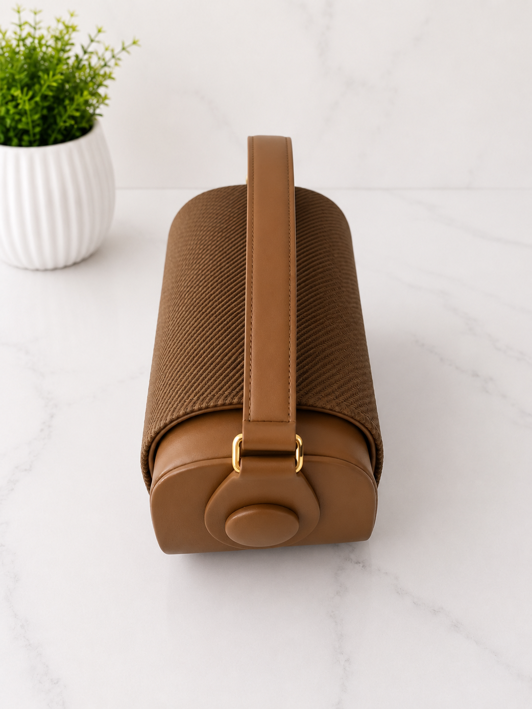Elegant Textured Brown Top Handle Handbag for Wome