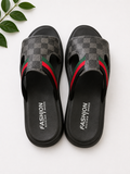 Men’s Premium Checkered Slide Sandals – Grey & Black