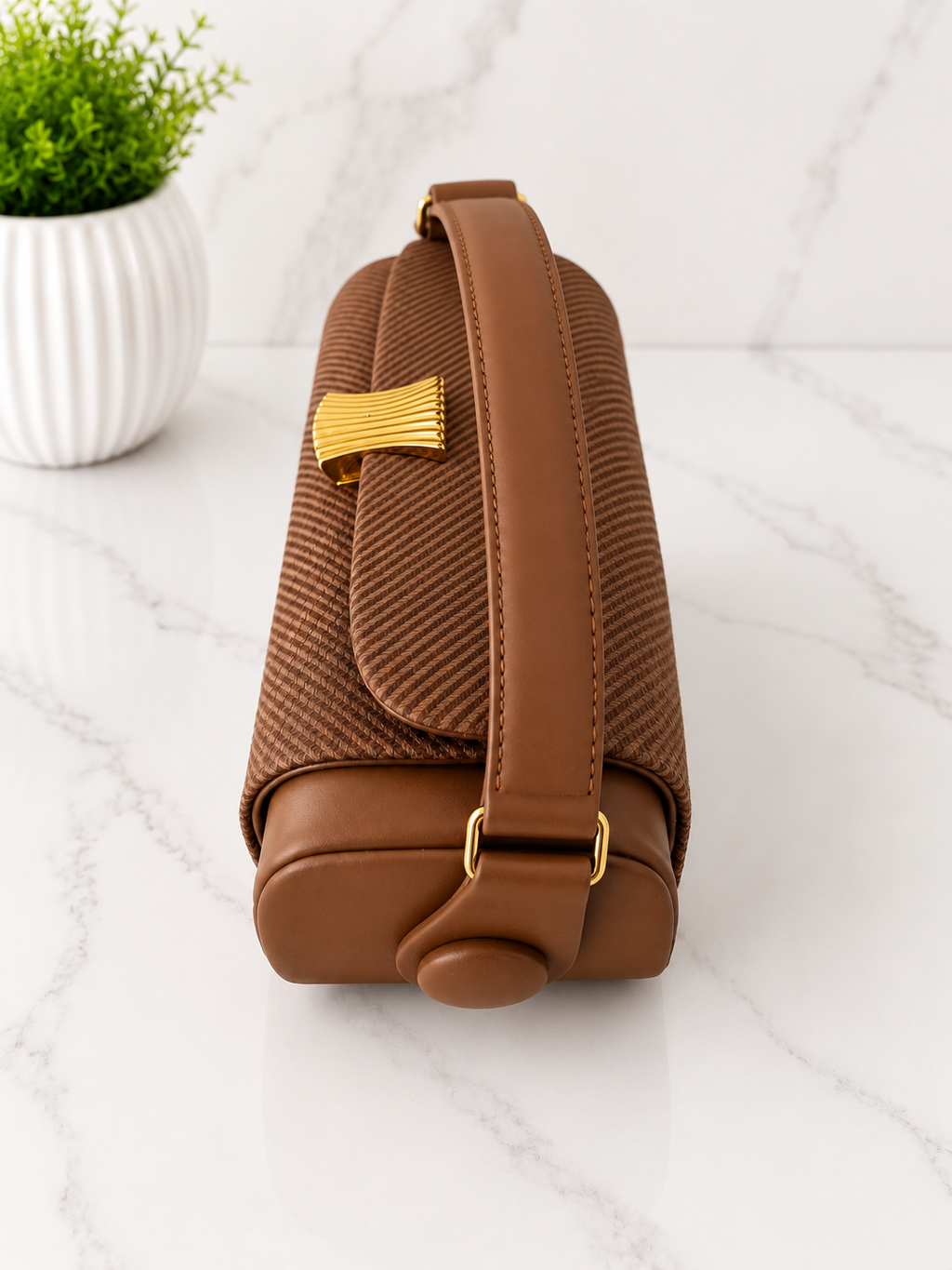Elegant Textured Leather-Look Top Handle Crossbody Handbag