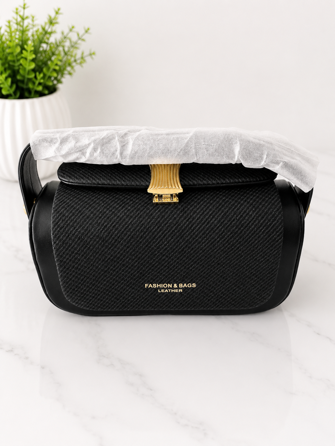 Elegant Textured Leather-Look Top Handle Crossbody Handbag