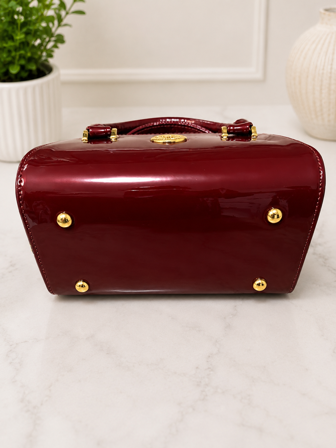Luxury Patent Leather Top Handle Handbag with Crystal Clasp – Women’s Elegant Evening & Party Bag